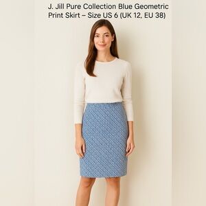 J. Jill Pure Collection Blue Geometric Print Skirt – Size US 6 (UK 12, EU 38)